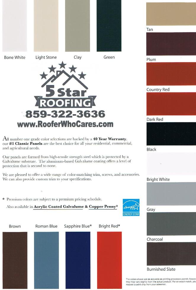Metal Roofing Color Chart